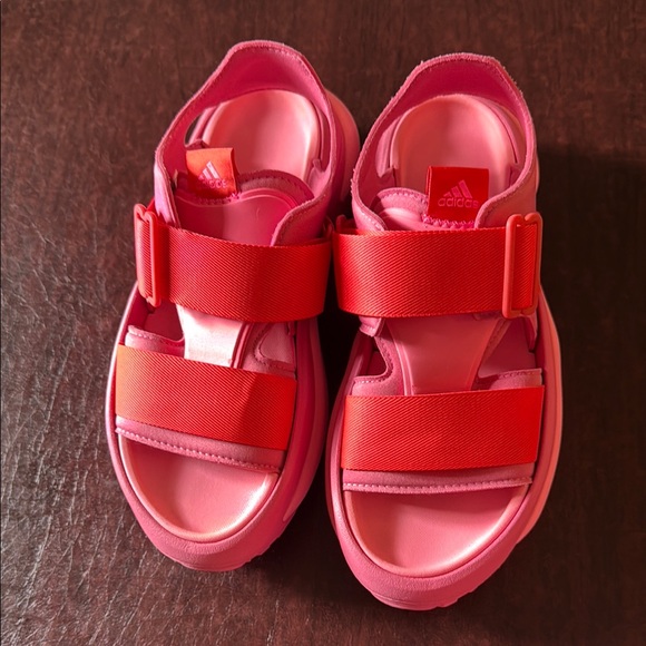 Adidas Pink and Red Slide Sandals - Picture 1 of 4